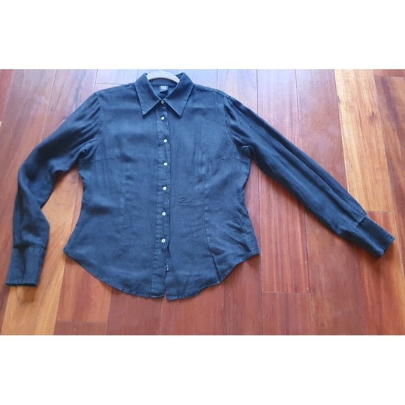 Gianfranco Ferre Vintage Black Shirt, 100% lino Long Sleeves Button Blouse - Picture 15 of 15